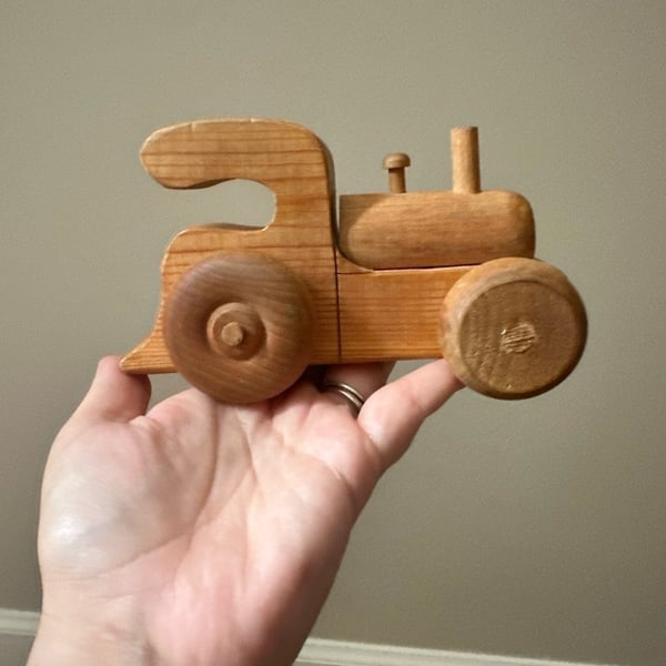 Vintage Handmade Wooden Tractor Toy Dated 10/89
