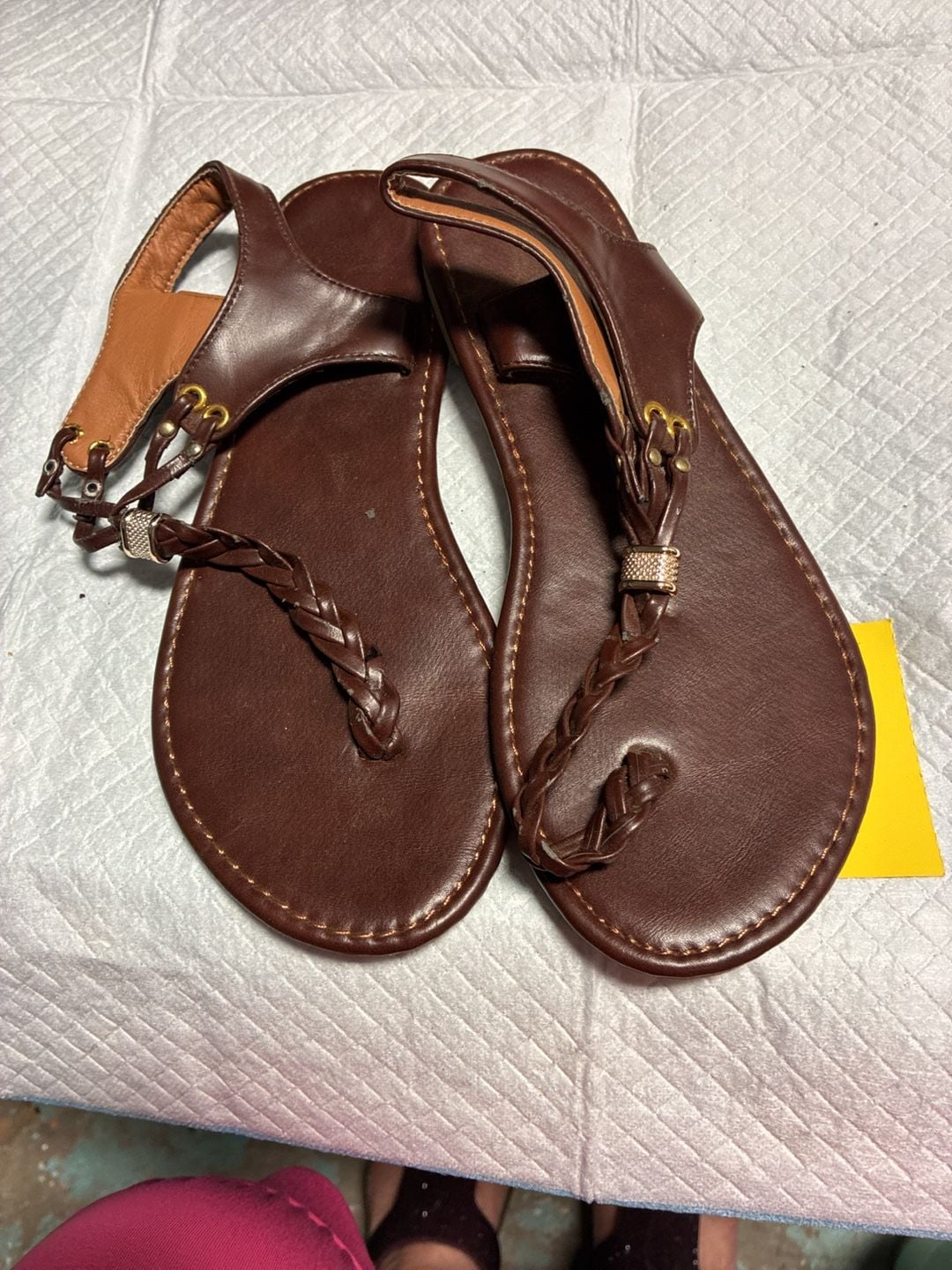 Unbranded Brown Braided T-Strap Sandals Size 37 4