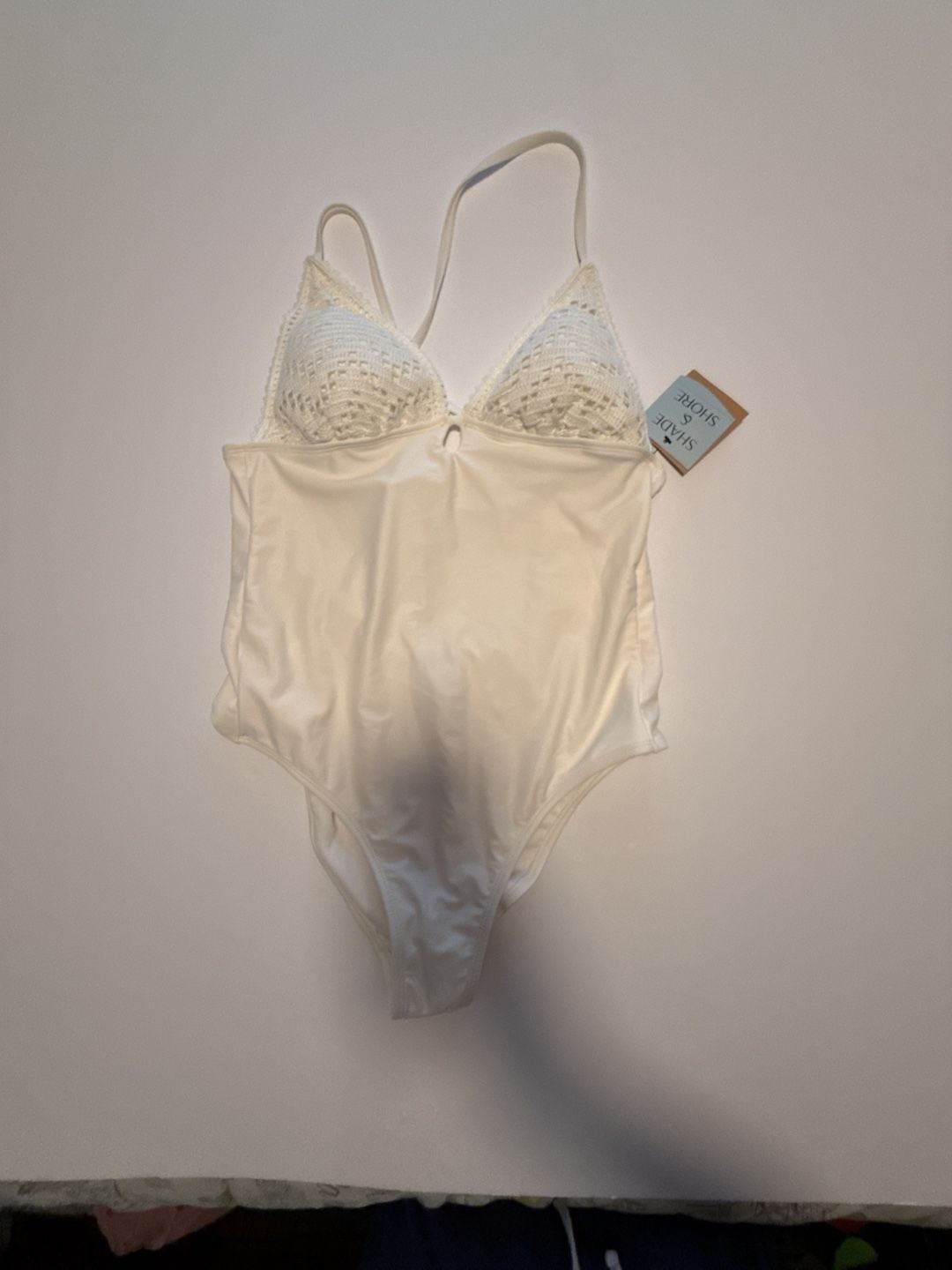 Shade & Shore Women's Crochet Detail One-Piece Swimsuit White Size M 2
