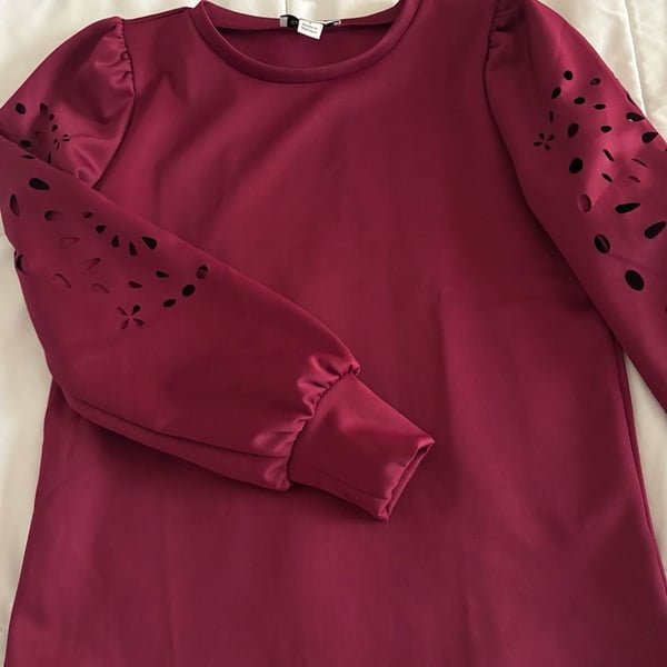 Calligraphie Women's Size S Burgundy Long Sleeve Laser Cutout Blouse