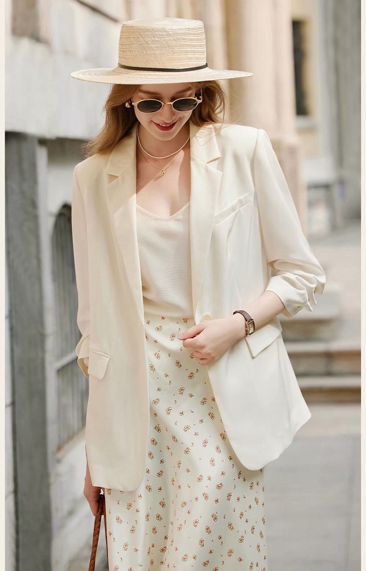 NWT Elegant 3-Piece Suit Set Blazer Tank Floral Long Skirt L 5