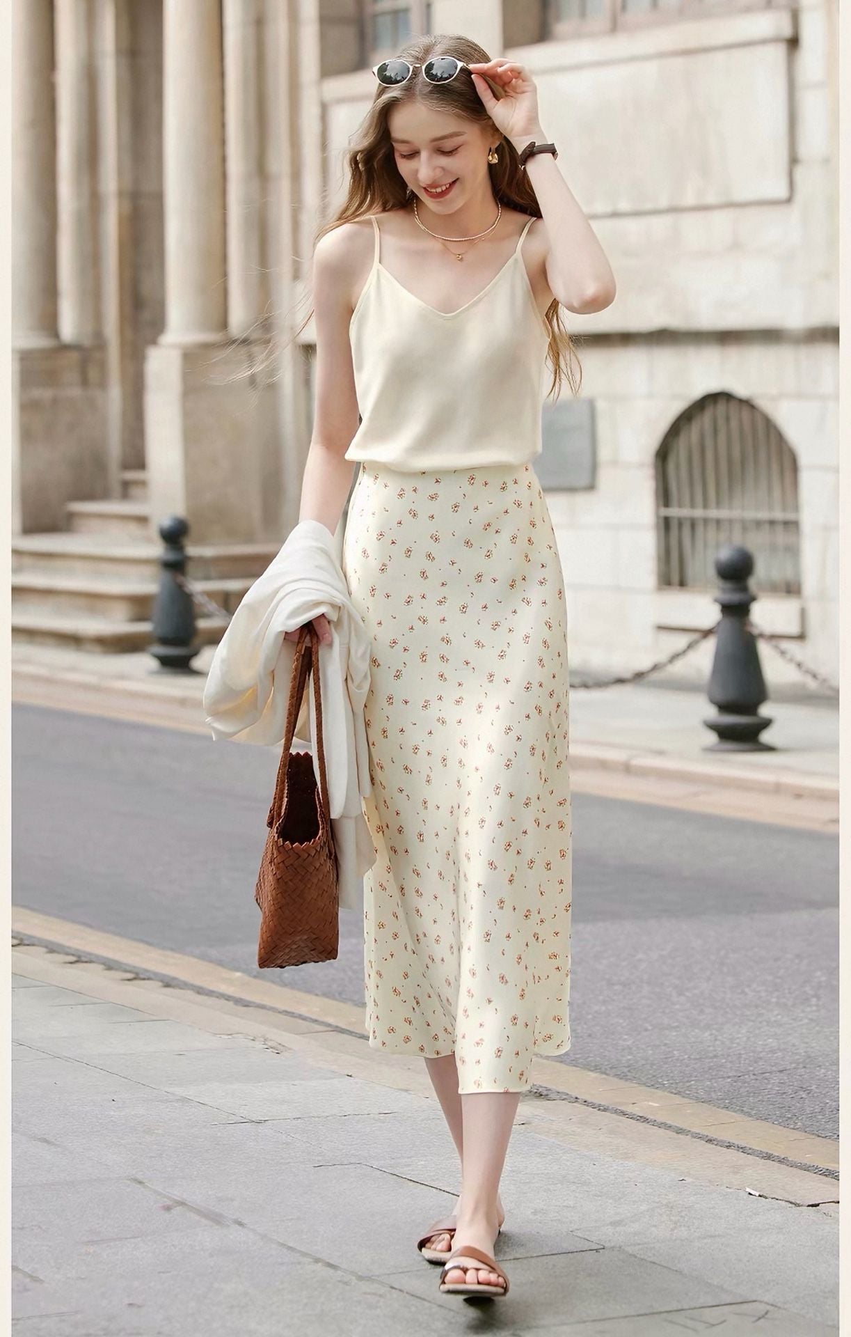 NWT Elegant 3-Piece Suit Set Blazer Tank Floral Long Skirt L 7