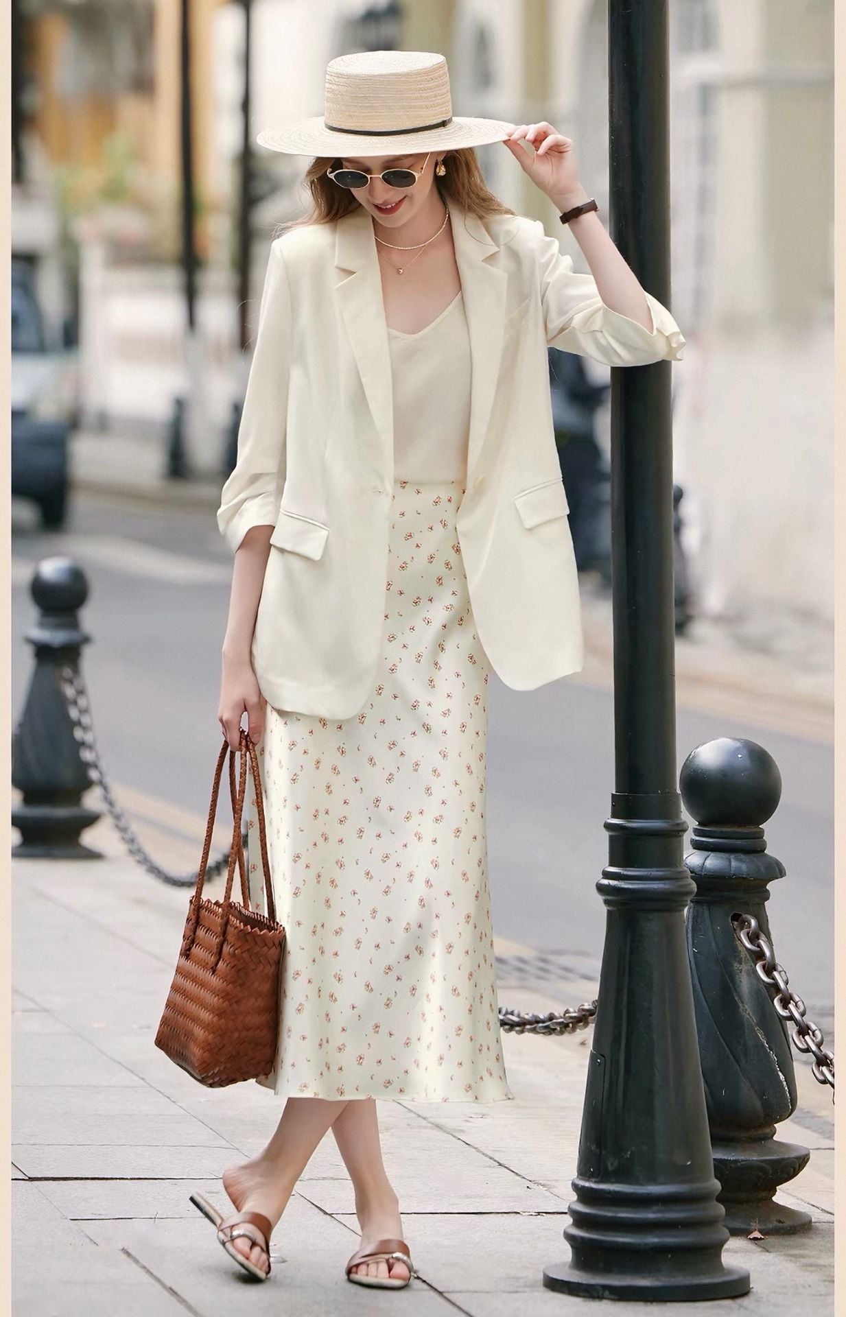 NWT Elegant 3-Piece Suit Set Blazer Tank Floral Long Skirt L 8