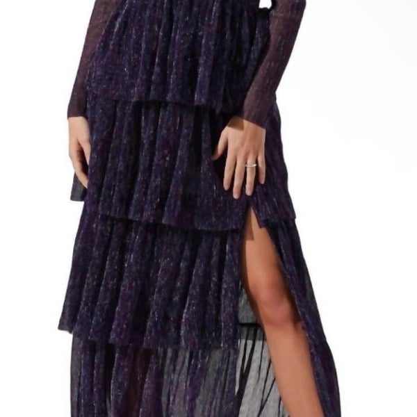 ASTR The Label Sz L Womens Purple Metallic Shiny Whimsigoth Formal Maxi Dress