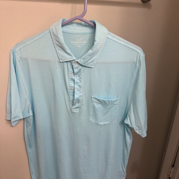 Vineyard Vines Mens Medium Pima Cotton Polo Shirt Light Blue Whale Logo