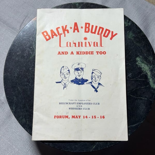 Vintage 1943 Beechcraft Employees Club Back-A-Buddy Carnival Souvenir Program