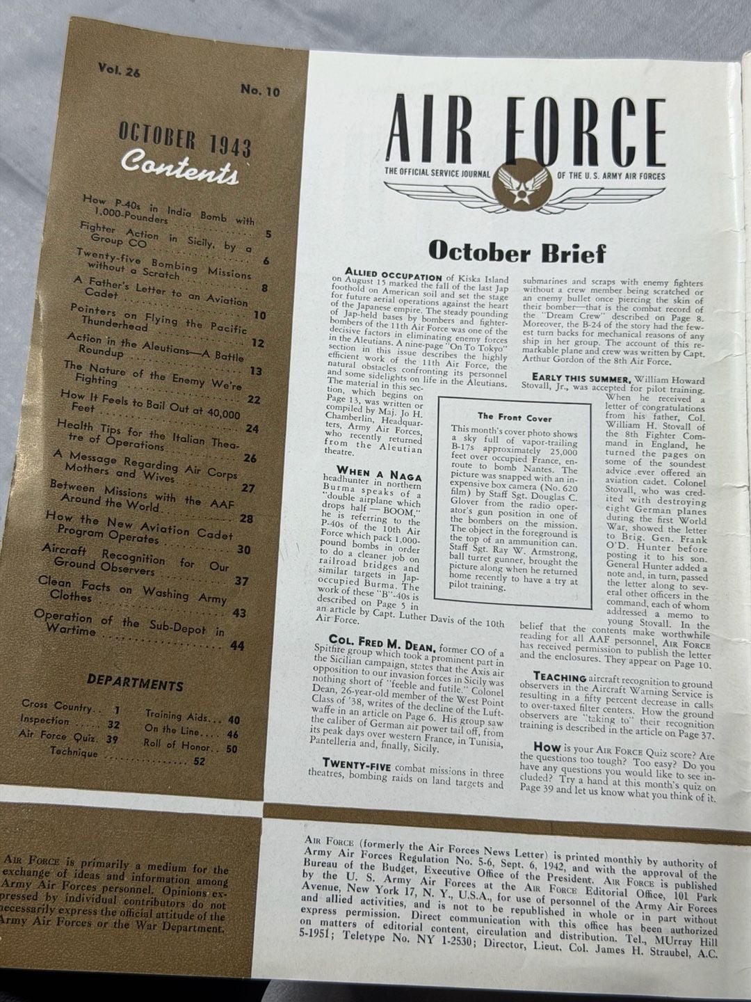 Vintage Air Force Service Journal October 1943 Magazine MINT 2