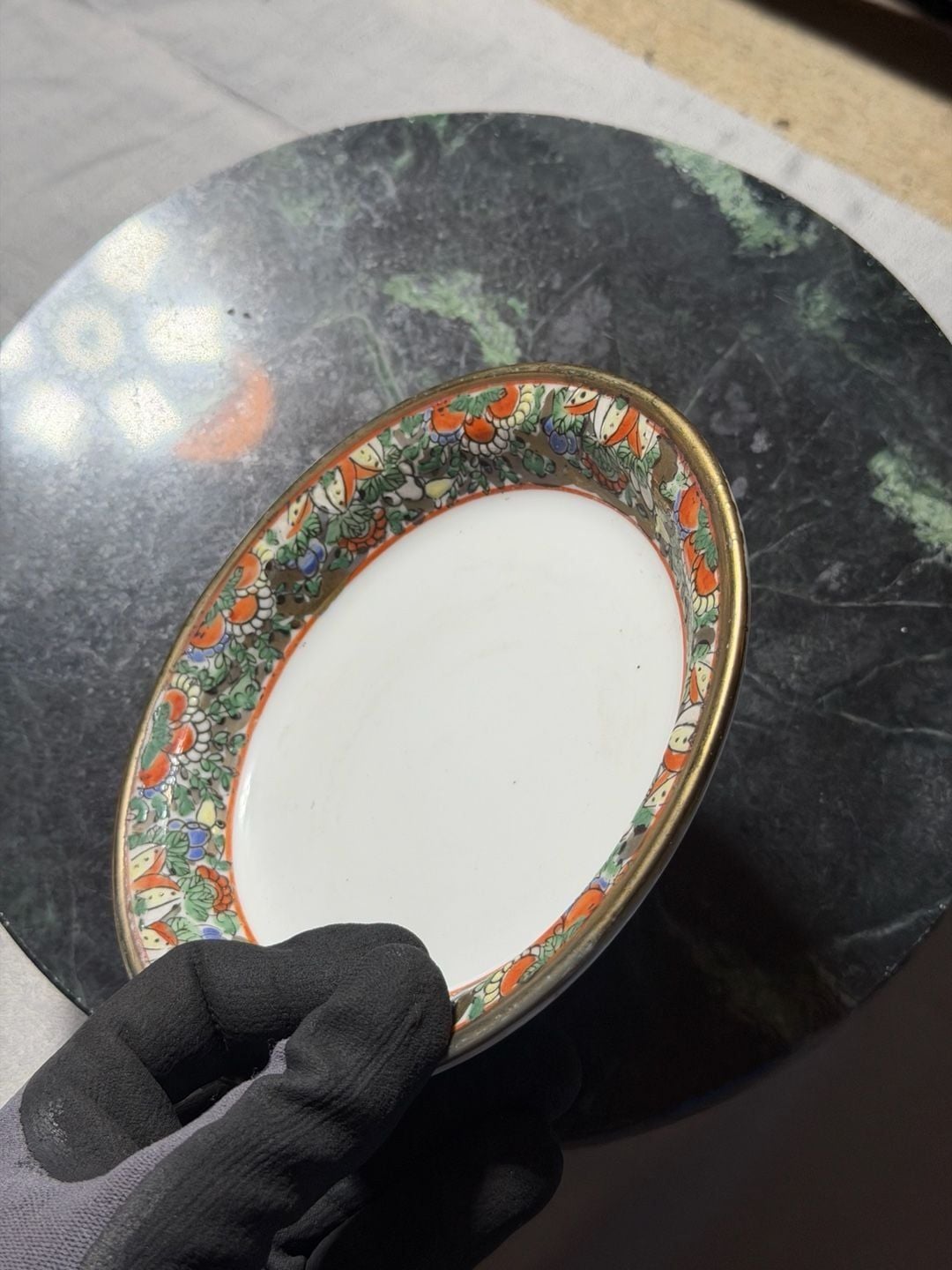 Japanese Famille Rose Floral and Butterfly Porcelain Bowl Made in Macau 5