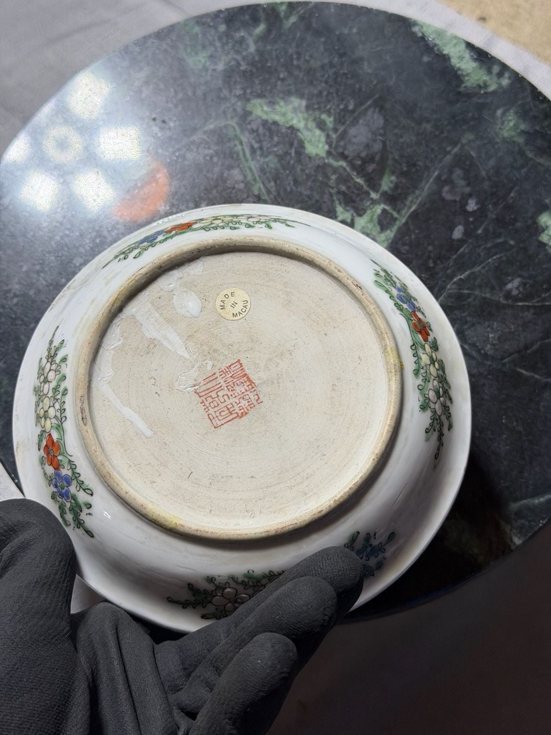 Japanese Famille Rose Floral and Butterfly Porcelain Bowl Made in Macau 6