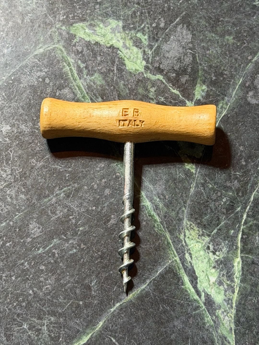 Vintage EB Italy Wooden T-Handle Corkscrew with Star Detail 2