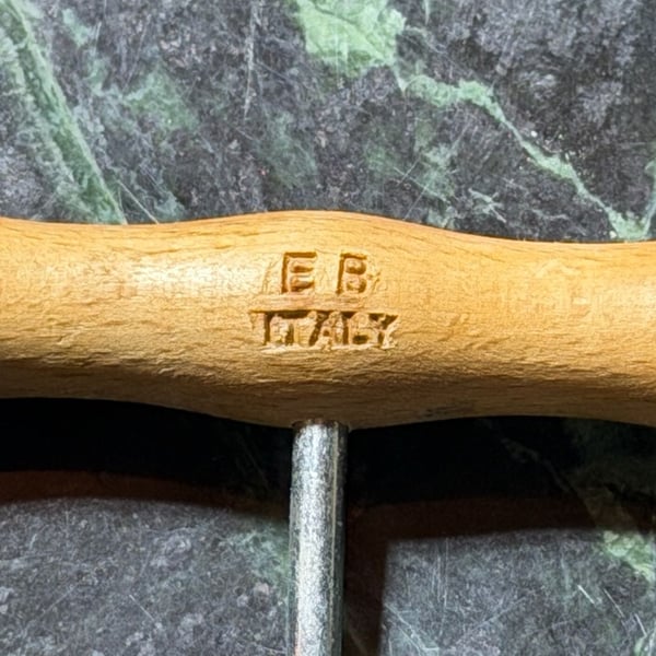 Vintage EB Italy Wooden T-Handle Corkscrew with Star Detail