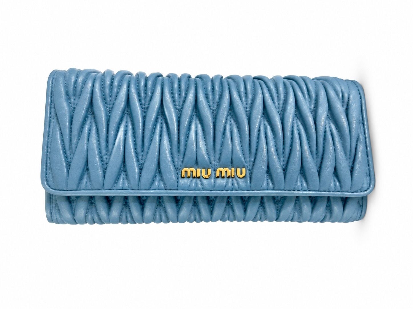 Miu Miu Matelassé Nappa Leather Long Wallet in Blue 2
