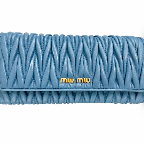 Miu Miu Matelassé Nappa Leather Long Wallet in Blue