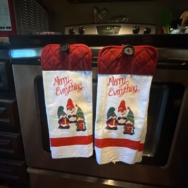 Set of 2 Merry Everything Christmas Gnome Hanging Kitchen Towels