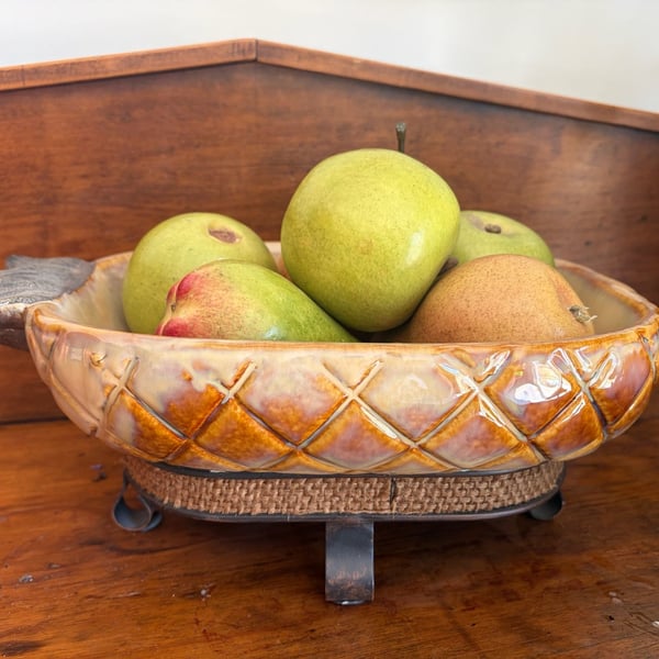 Pier 1 Decorative Pineapple Ceramic Bowl with Faux Fruit