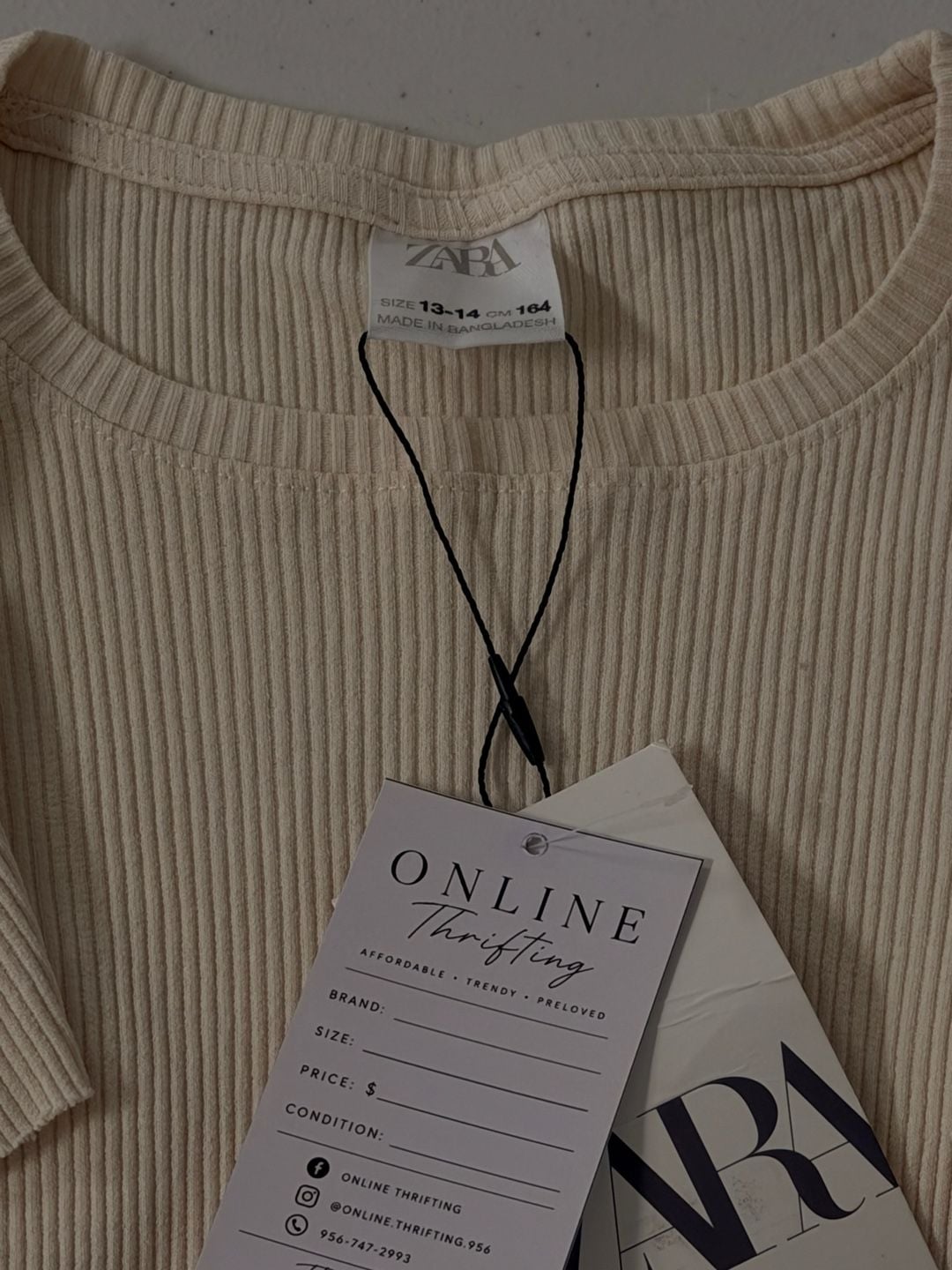 Zara Girls Ribbed Ruffle Shoulder Long Sleeve Top Cream Size 13-14 3