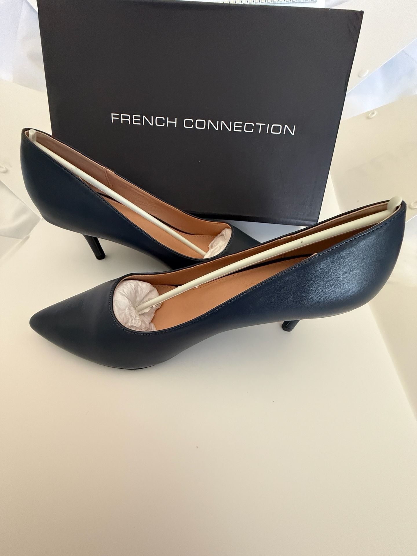 French Connection Navy Blue Pointed Toe Kitten Heel Pumps 2