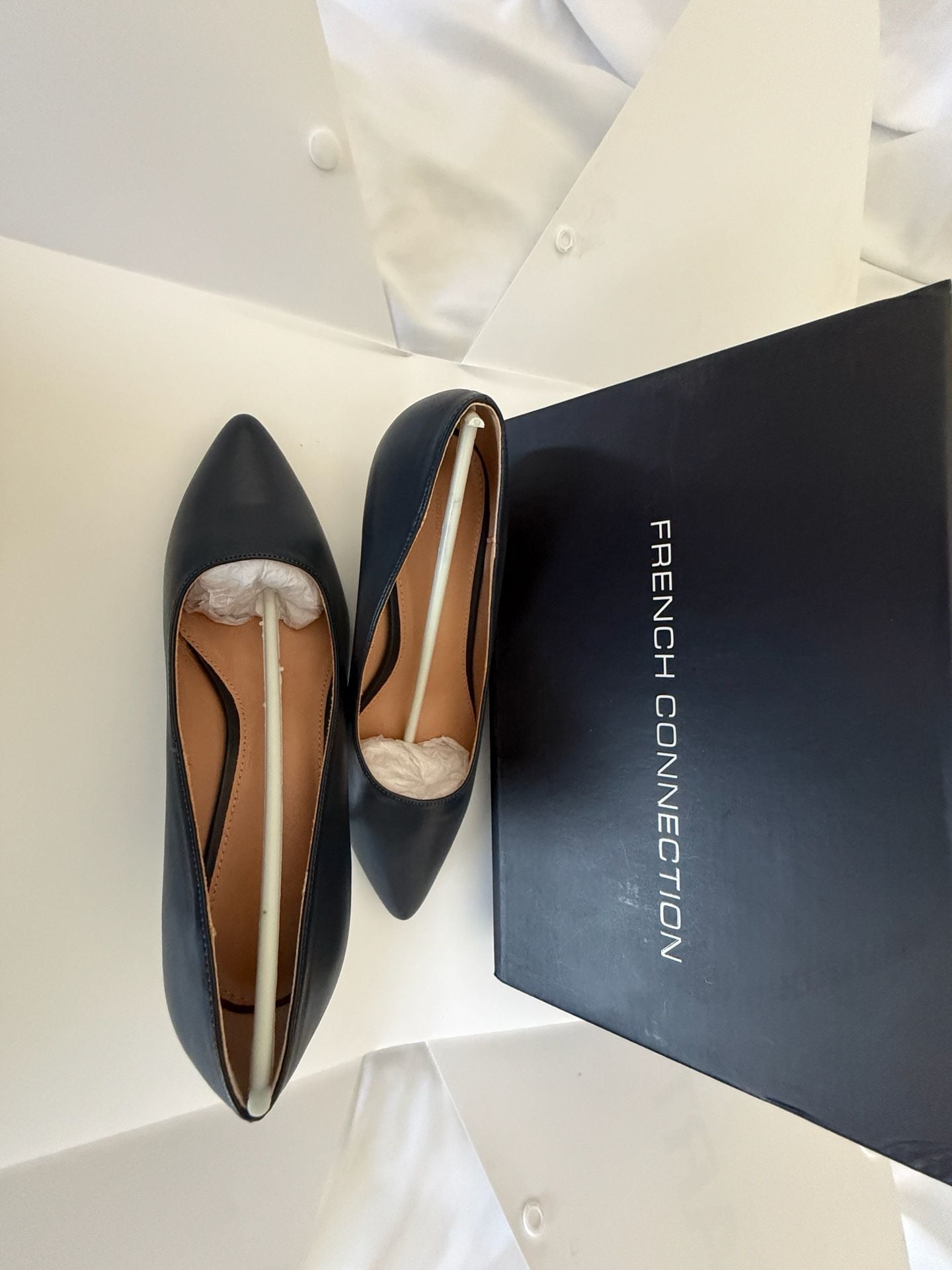 French Connection Navy Blue Pointed Toe Kitten Heel Pumps 4