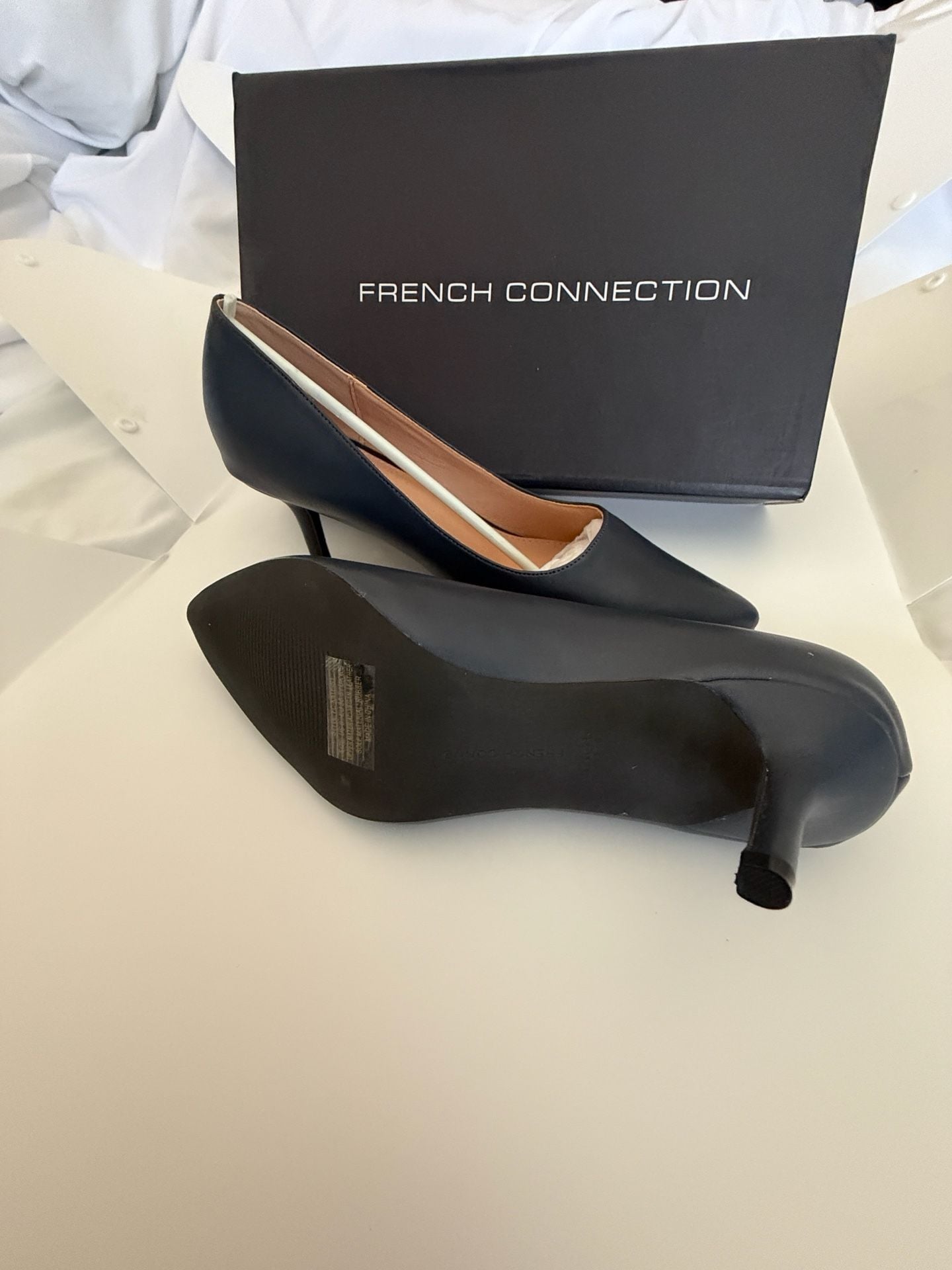French Connection Navy Blue Pointed Toe Kitten Heel Pumps 5