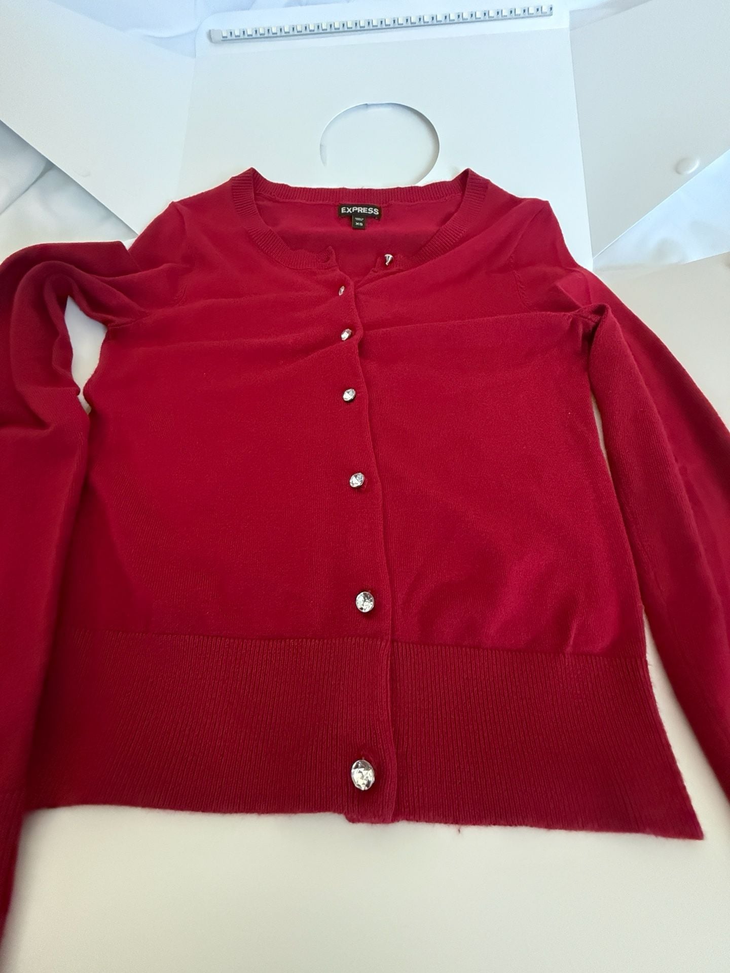 Express Red Button-Front Cardigan Sweater Size XS 3