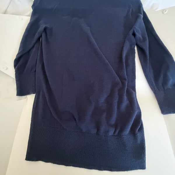 Alya Women's Sz S Blue Pullover Sweater Dress Lightweight Tiered Bell Sleeve