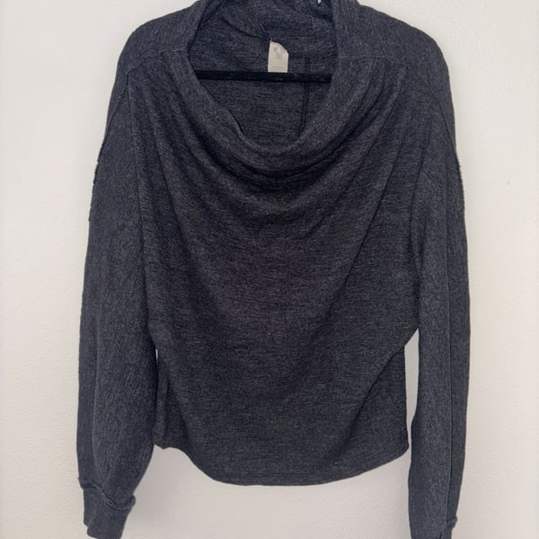 We The Free Charcoal Grey Cowl Neck Long Sleeve Pullover Top