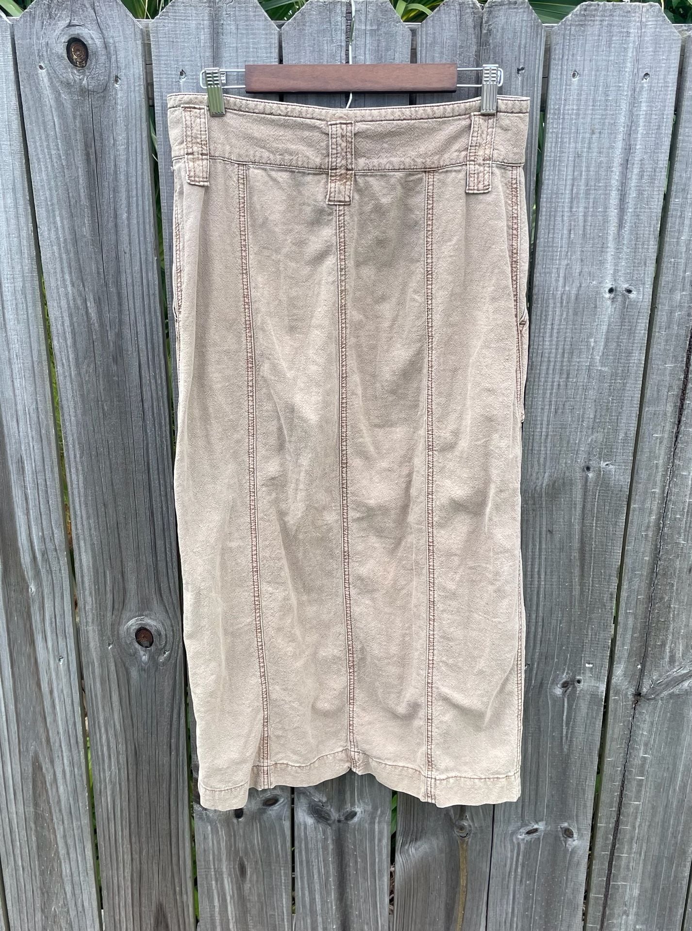 Free People Linen Cotton Blend Midi Skirt with Front Slit Sz M 3