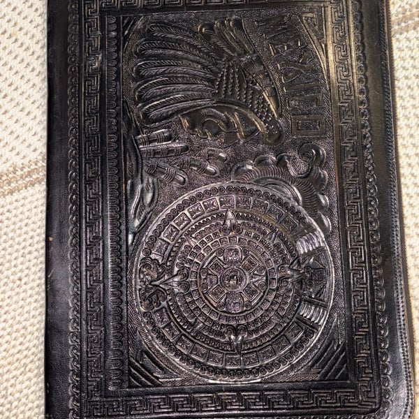 Vintage Pymsa Mexico Envelope/Portfoilio Leather Clutch Aztec Style
