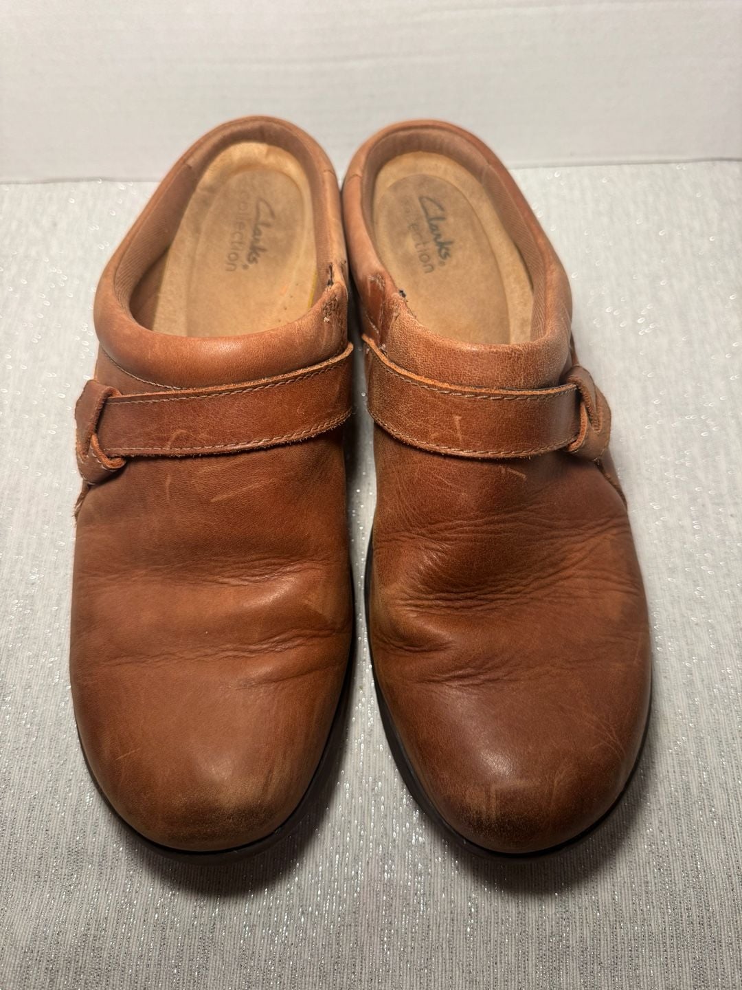 Clarks Collection Brown Leather Clog Mules Size 11 2