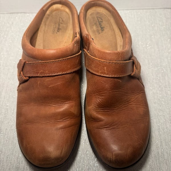 Clarks Collection Brown Leather Clog Mules Size 11