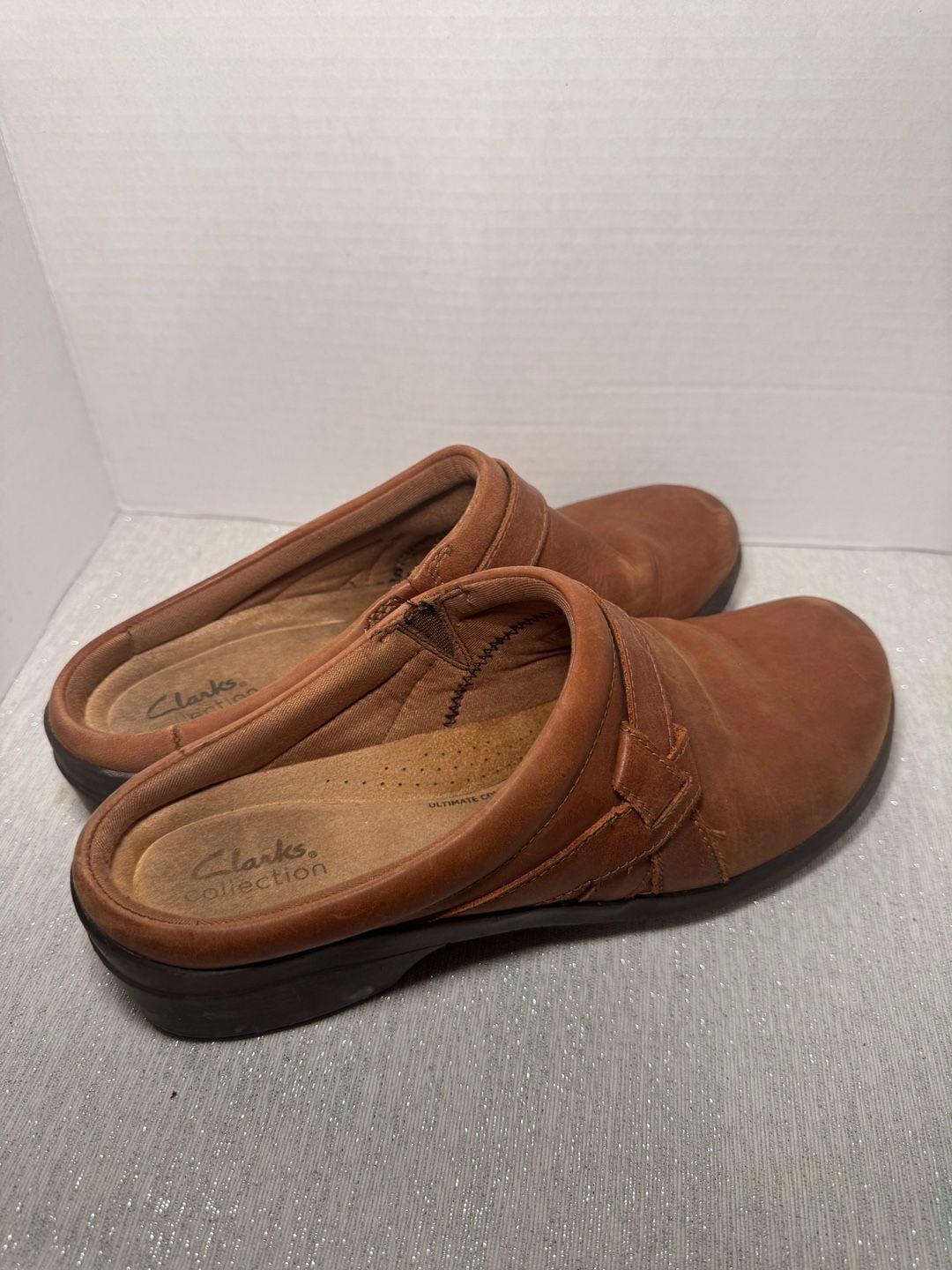 Clarks Collection Brown Leather Clog Mules Size 11 4