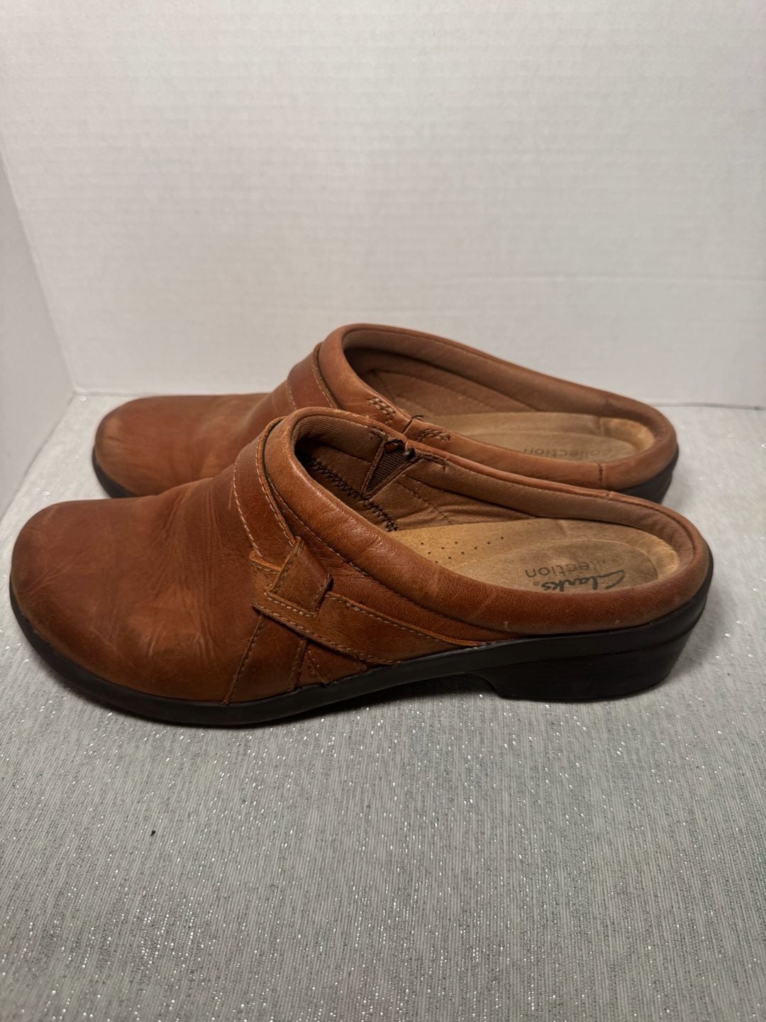 Clarks Collection Brown Leather Clog Mules Size 11 5