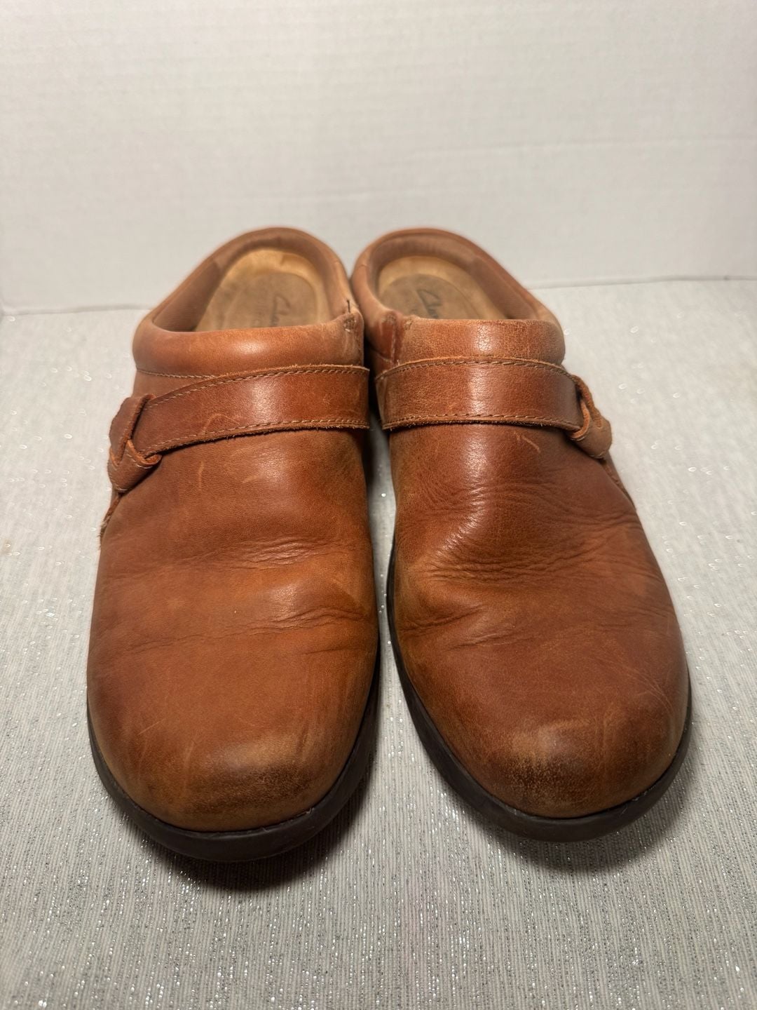 Clarks Collection Brown Leather Clog Mules Size 11 6