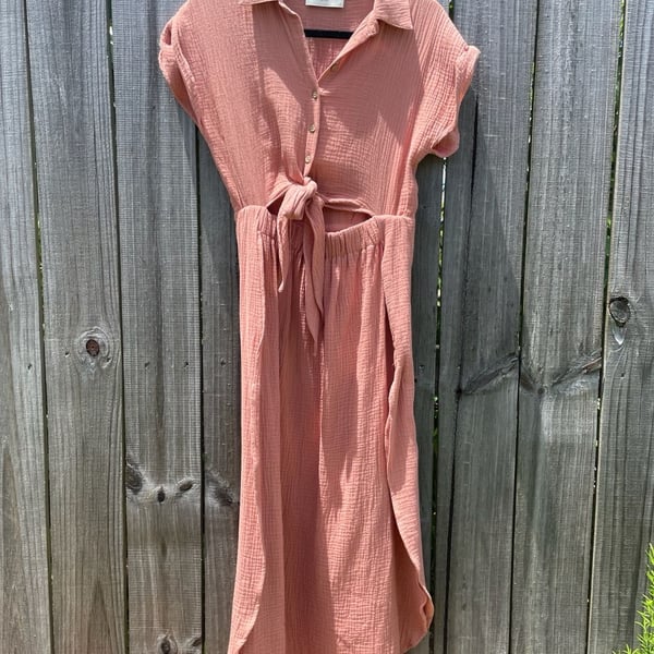 Luminary Fine Collection 100% Cotton Gauze Tie-Front Beach Cover/Dress Size S