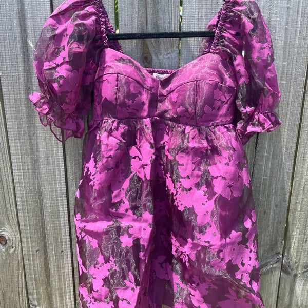 Allison + Kelly Purple Romantic Floral Organza Puff Sleeve Mini Dress Size M
