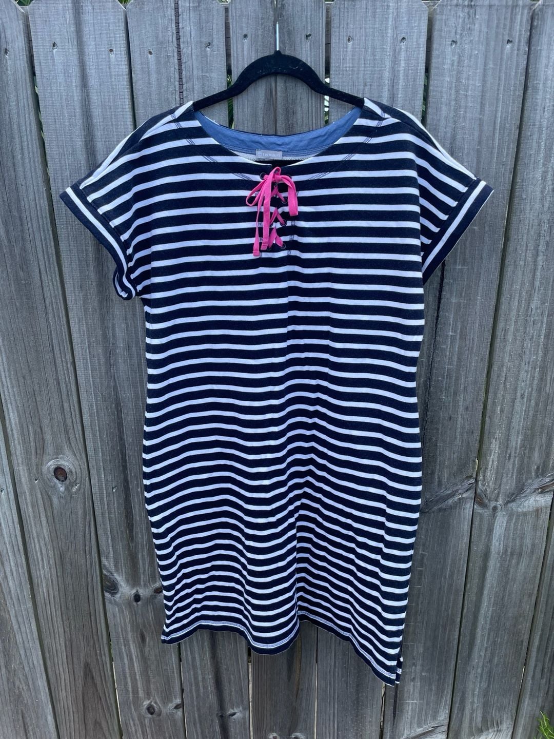 T by Talbots 100% Cotton Striped Lace-Up Terry Sweatshirt Dress XL 4