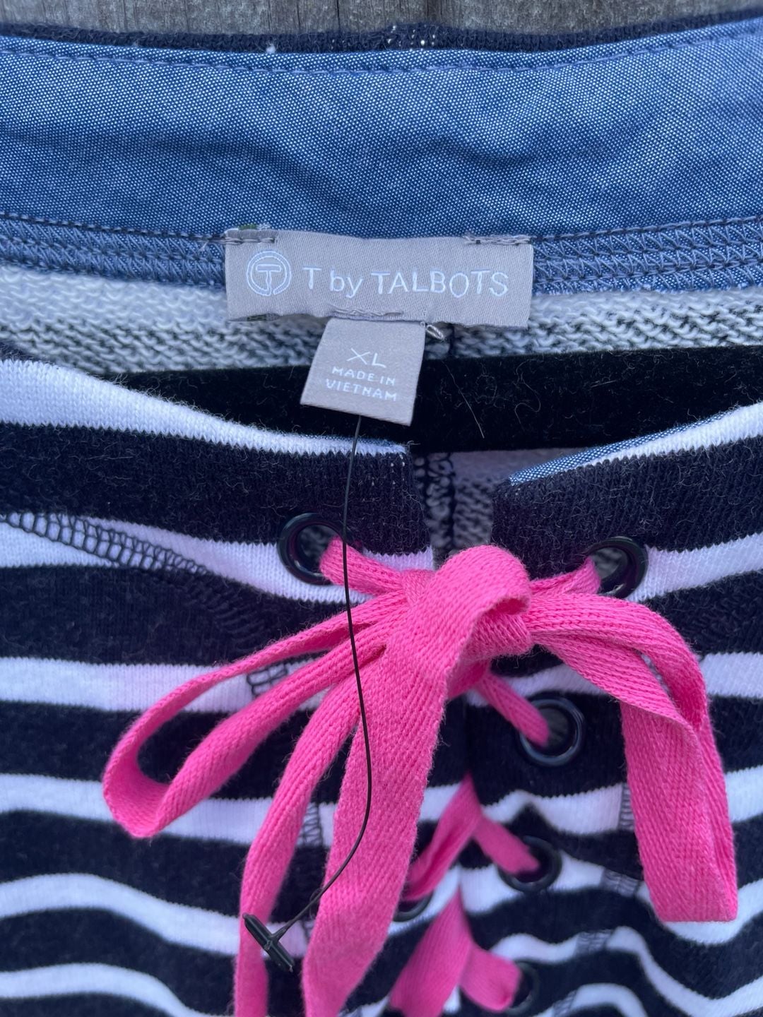 T by Talbots 100% Cotton Striped Lace-Up Terry Sweatshirt Dress XL 6
