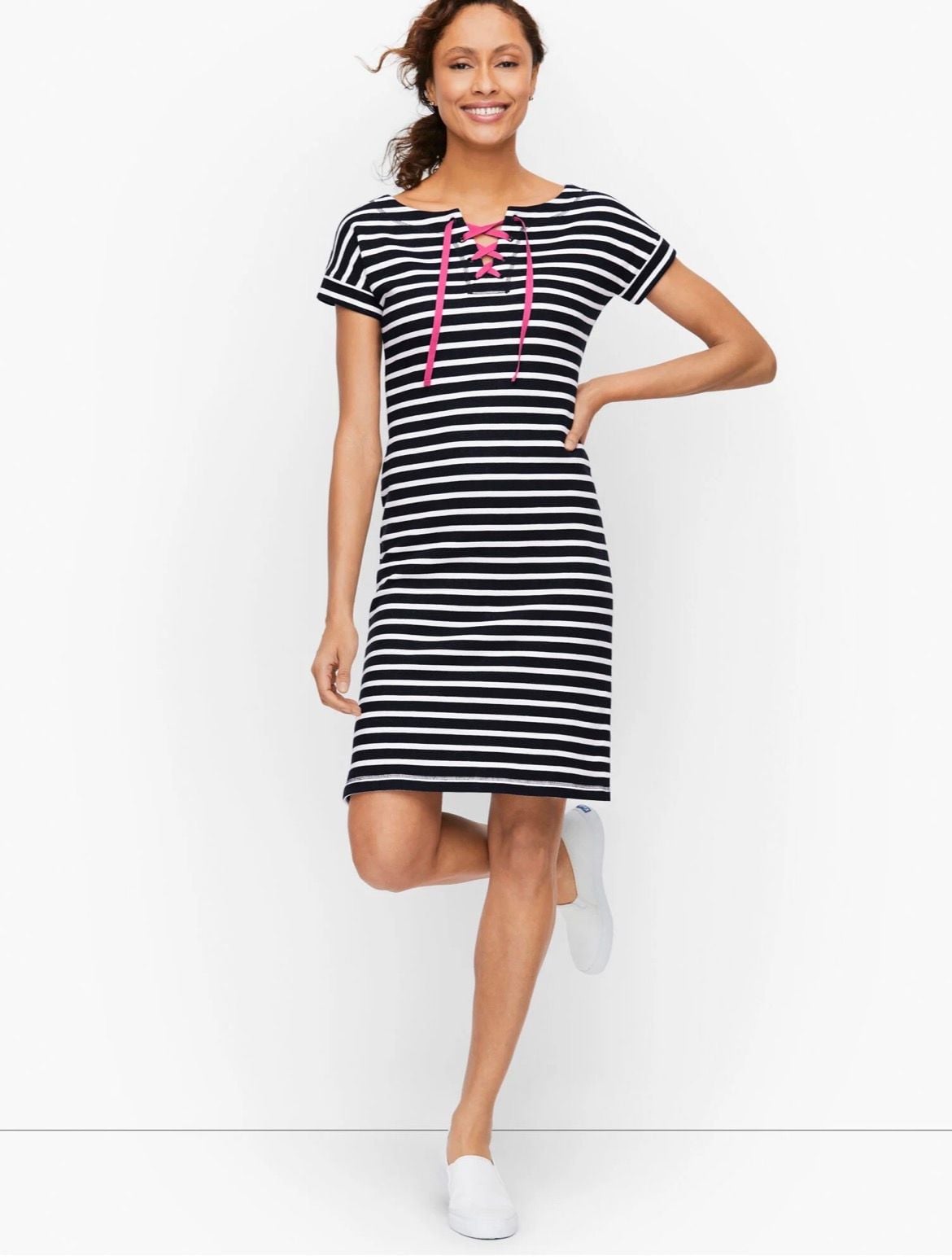 T by Talbots 100% Cotton Striped Lace-Up Terry Sweatshirt Dress XL 2