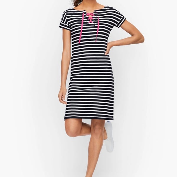 T by Talbots 100% Cotton Striped Lace-Up Terry Sweatshirt Dress XL