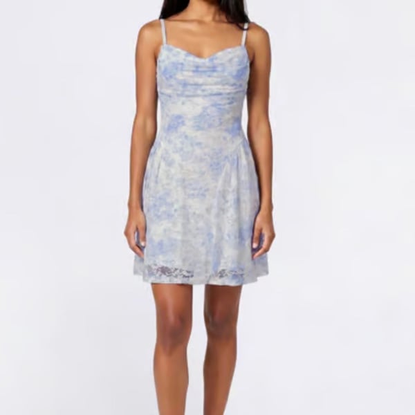 Madden Girl Blue and White Romantic Floral Softgirl Lace Mini Dress Size S