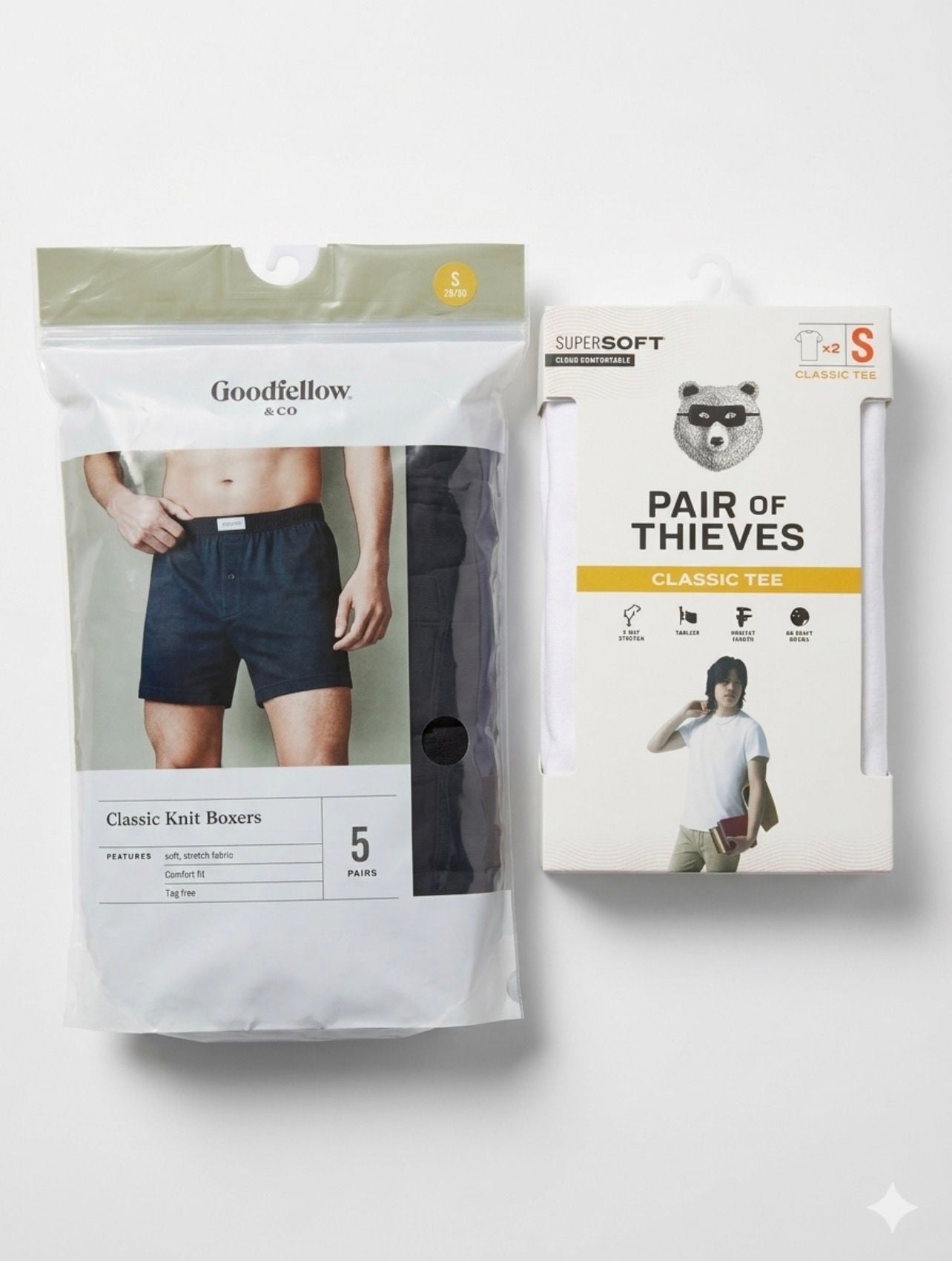 Goodfellow & Co Classic Knit Boxers Size S (28/30) and Pair of Thieves Classic Tee Size S 1