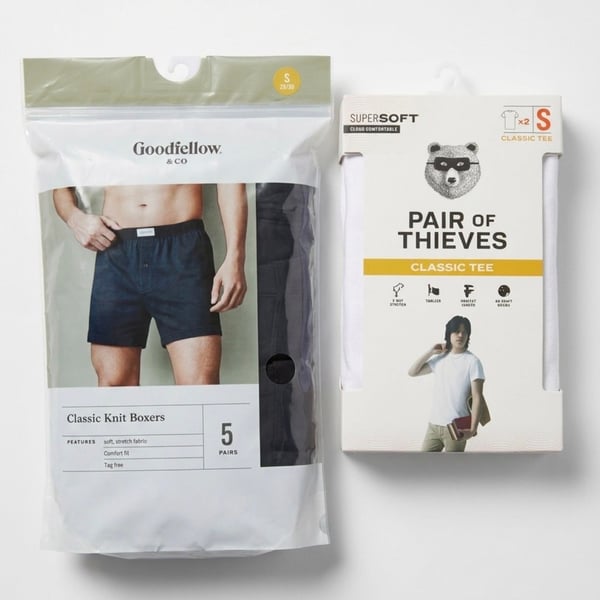 Goodfellow & Co Classic Knit Boxers Size S (28/30) and Pair of Thieves Classic Tee Size S 