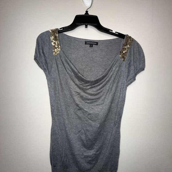 Express Design Studio Gray Sequin Shoulder Cowl Neck Sweater Size M