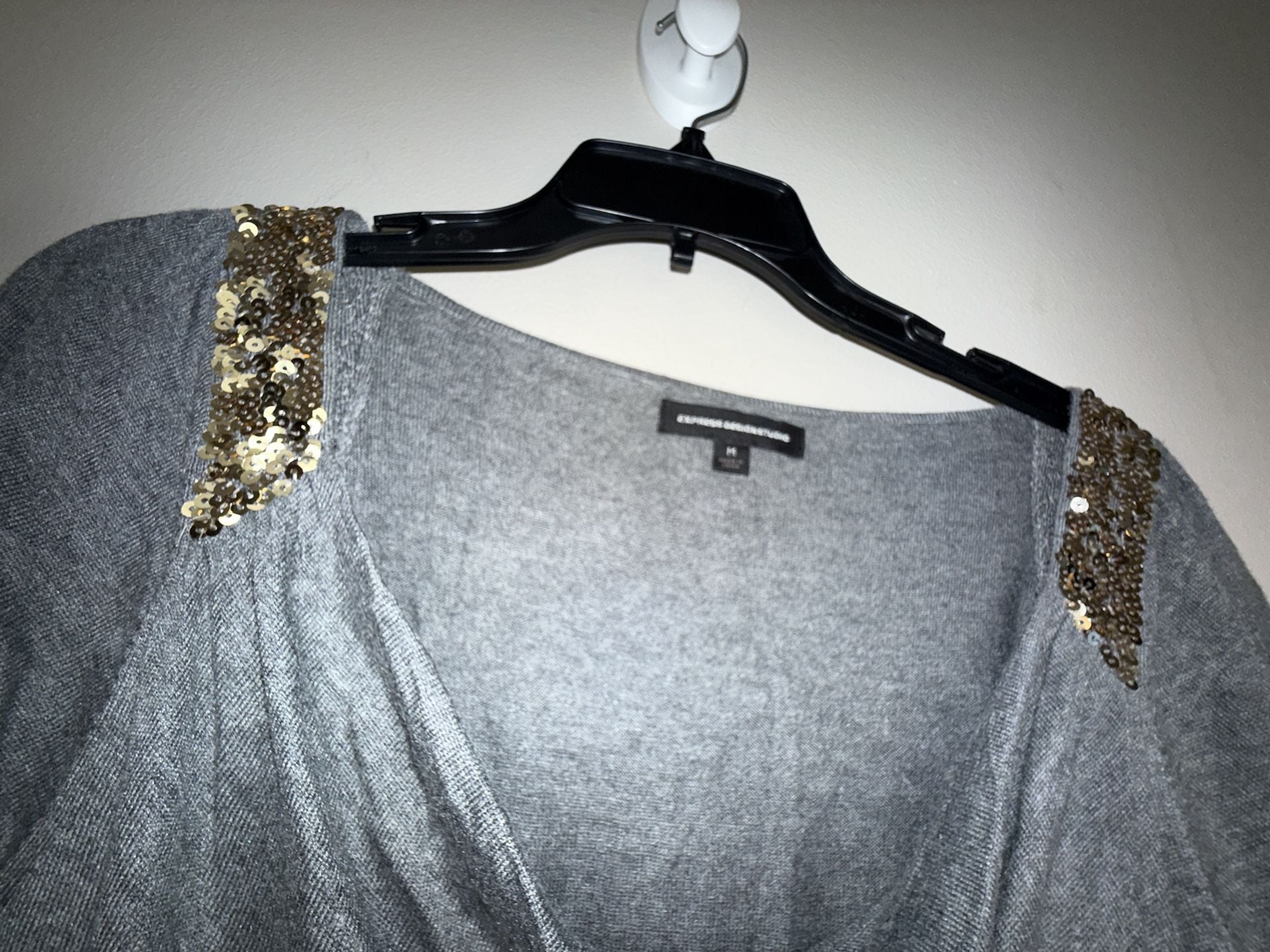 Express Design Studio Gray Sequin Shoulder Cowl Neck Sweater Size M 5