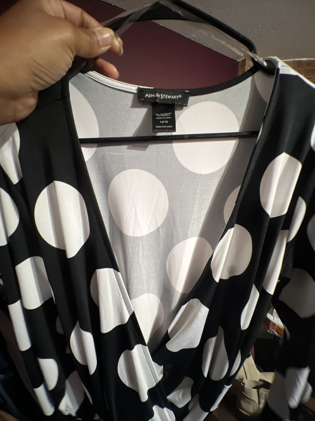 Ashley Stewart Black and White Polka Dot Wrap Dress Size 14/16 2