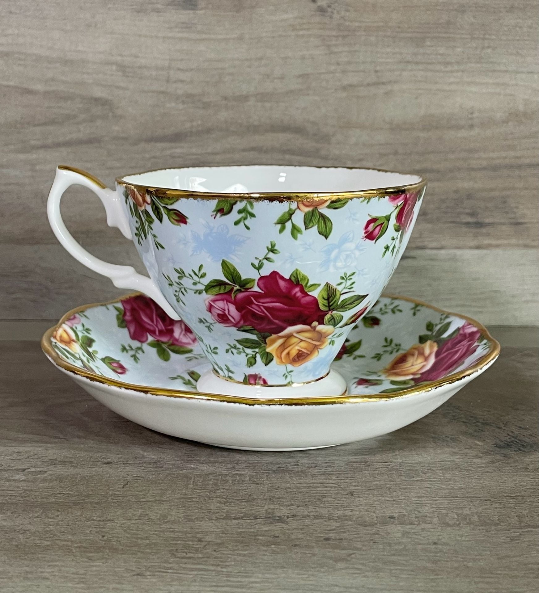 Royal Albert Old Country Roses Blue Damask Tea Cup and Saucer Set 3