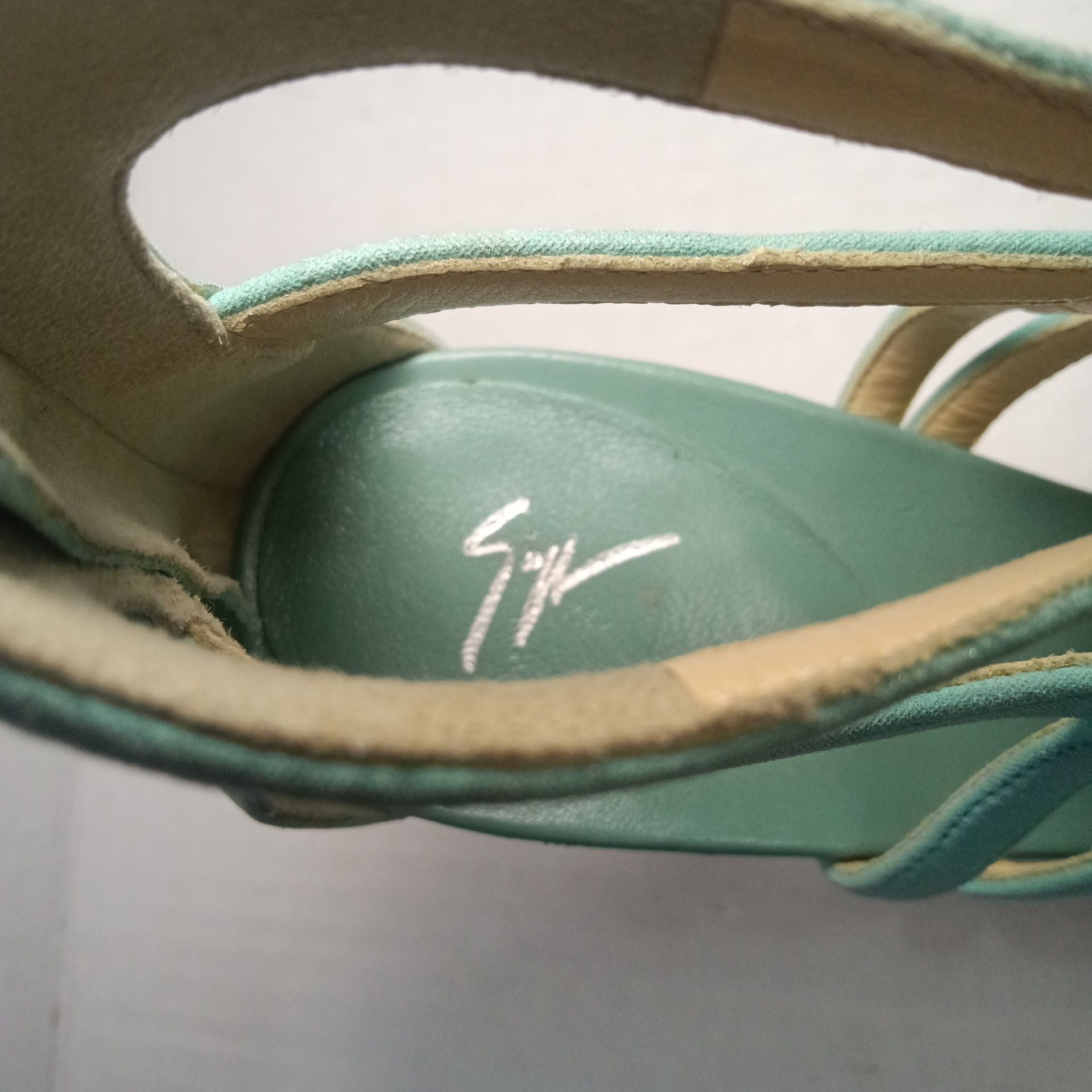 Giuseppe Zanotti Turquoise Suede Strappy Buckle Heels Size 37 Italian and size 7 USA 7