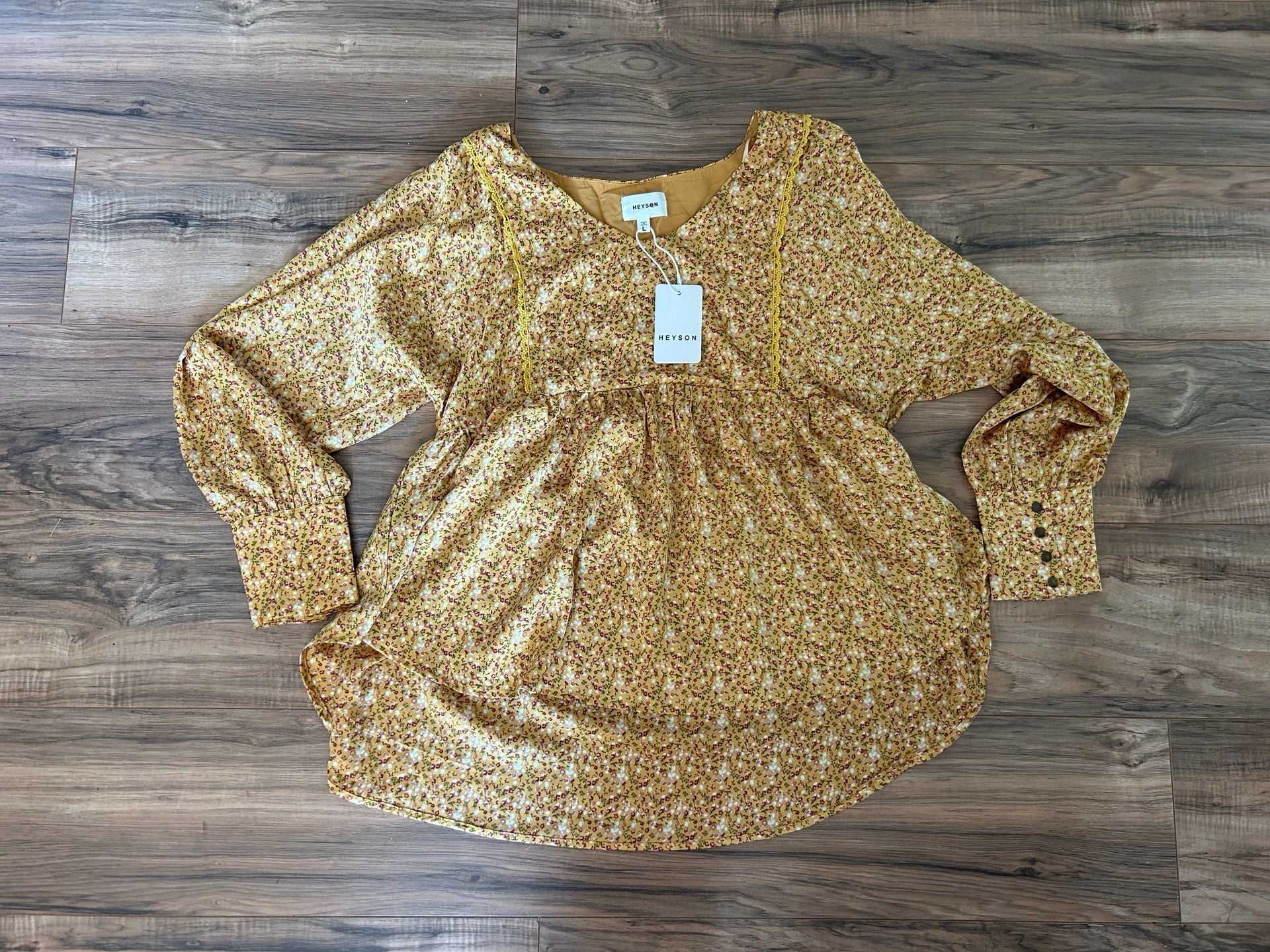 Heyson Floral Long Sleeve Peplum Blouse Size L 2