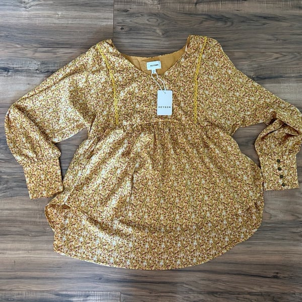 Heyson Floral Long Sleeve Peplum Blouse Size L