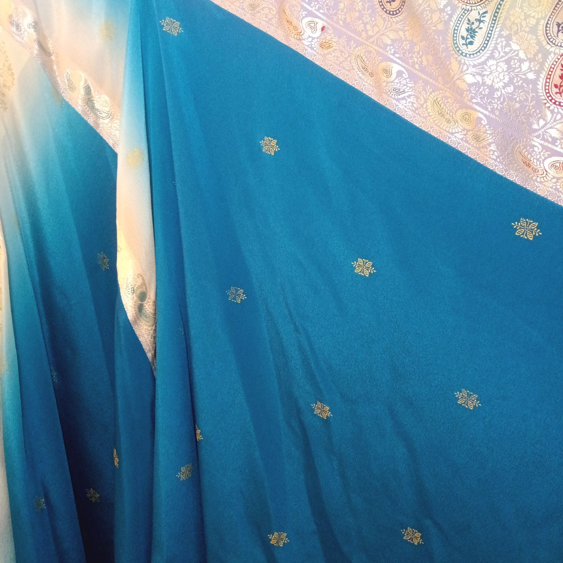 Vintage Paisley Ombre Maxi Skirt Blue Gold Elastic Waist 7